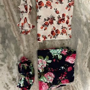 Newborn baby swaddle blankets and matching bows